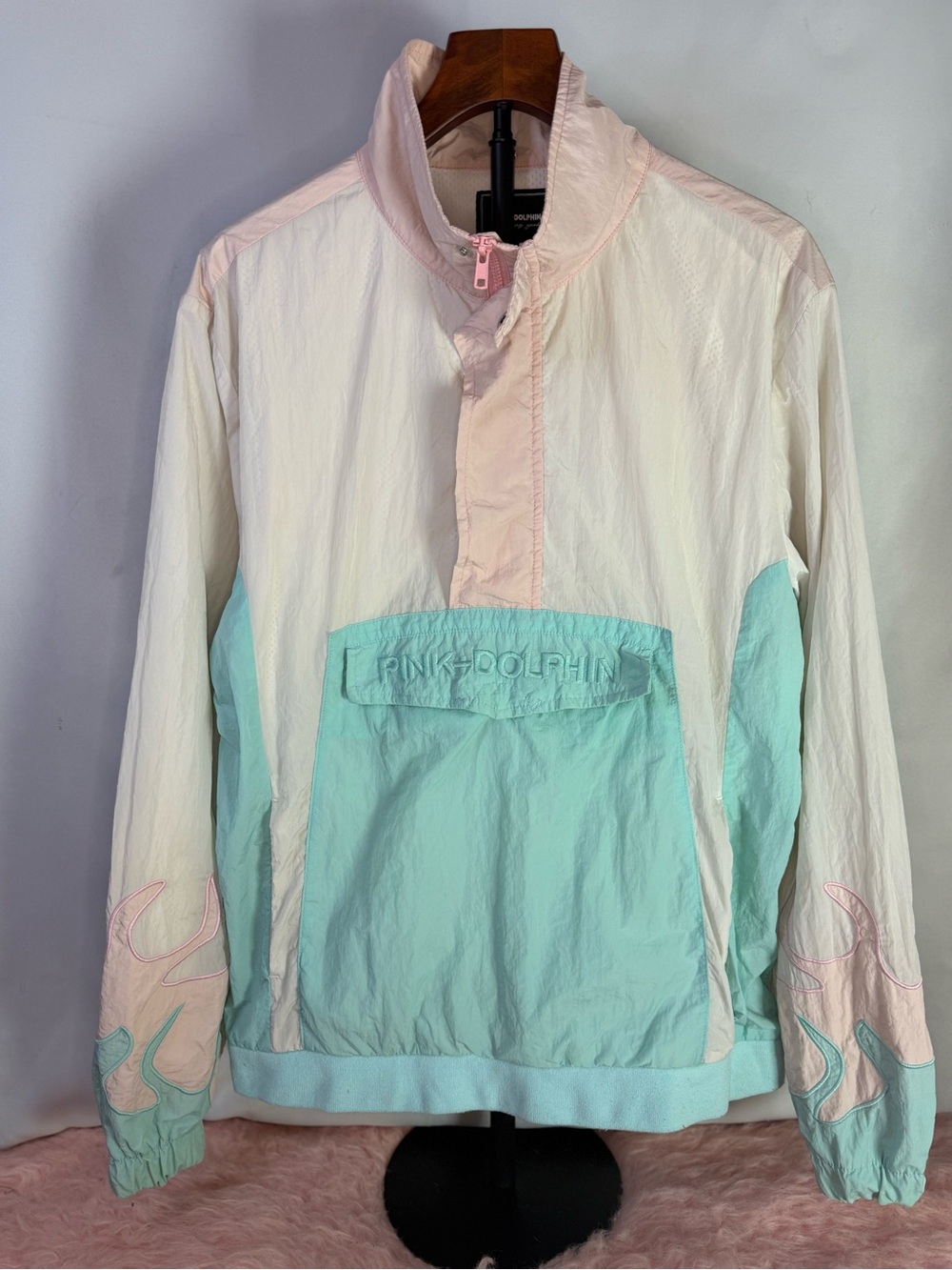 Pink Dolphin Tsunami Windbreaker Pullover - Baby Blue & Pale Pink Size L